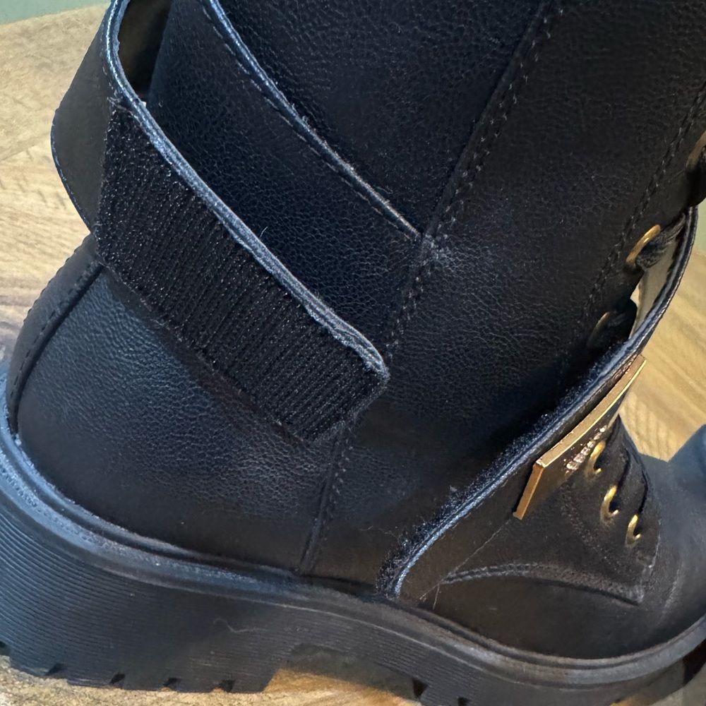 GUESS Caleena Lace Up Combat Boots With Gold Jeweled Guess Accent Strap NWOT - Picture 10 of 14